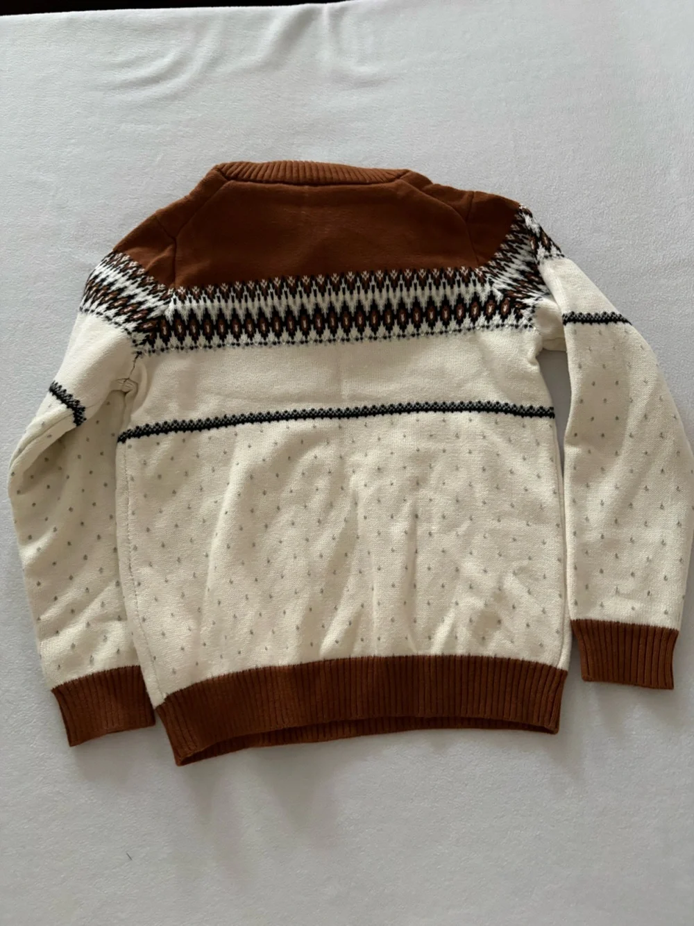 Janie and Jack Cream and Brown Bear Fair Isle Shawl Collar Sweater